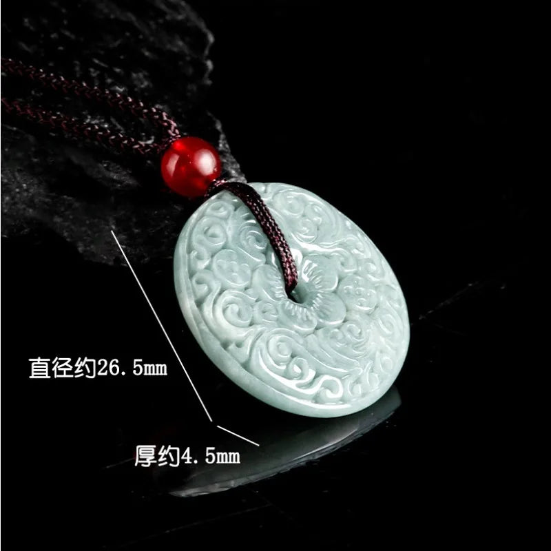 Grade A Natural Blue Water Jade Flower Safety Buckle Necklace, Sacred Protection Talisman