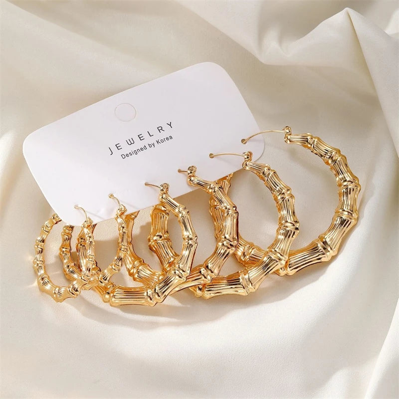 Bamboo Joint Large Circle Hoop Earrings Set Jewelry