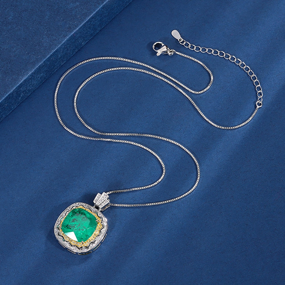 Vintage 14*14mm Emerald Pendant Necklace for Women Lab Diamond Gemstone Cocktail Party Fine Jewelry Anniversary Gift Wholesale