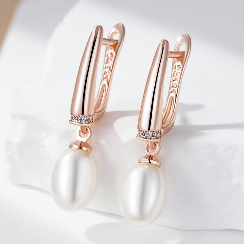 Geometric Pearl Rose Gold Drop Earrings Jewelry