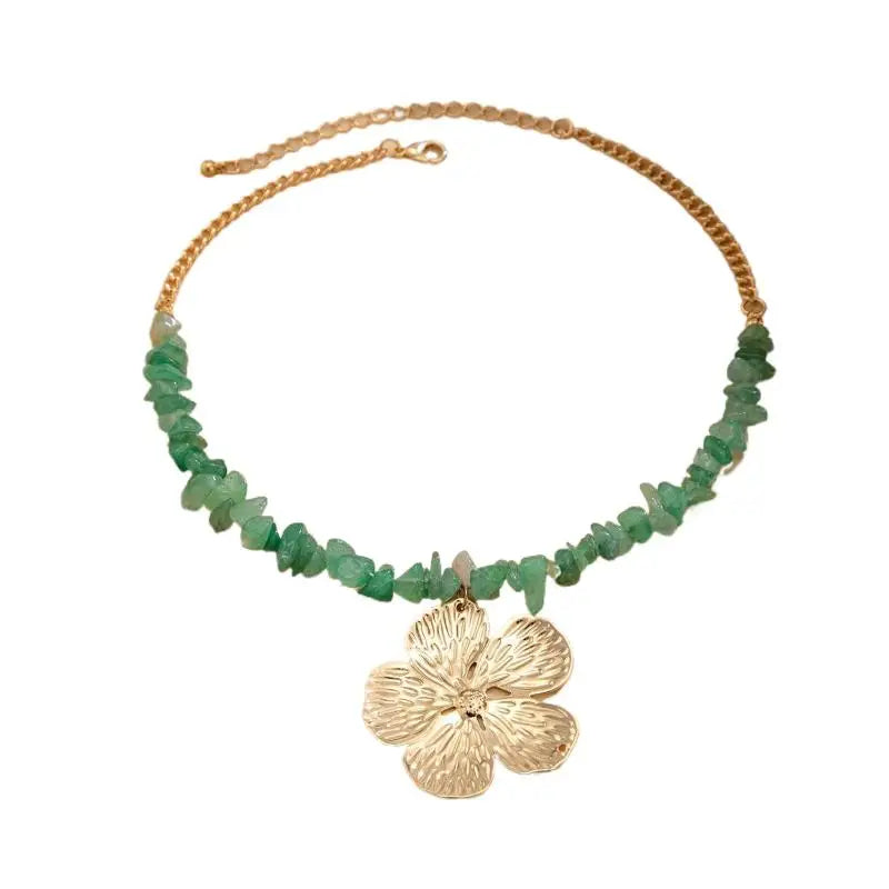 Boho Irregular Natural Stone Necklace For Women Exquisite Metal Flower Clavicle Chain Beach Party Jewelry Accessories Gift - Charlie Dolly
