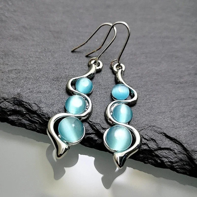 Silver Natural Stone Shine Drop Earrings Jewelry