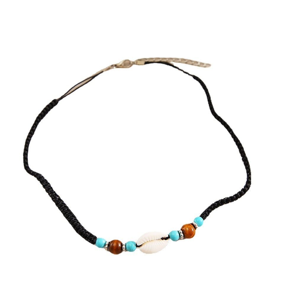 Bohemian Beads Shell Necklace For Women Handmade Black Rope Short Choker Collar Beach Summer Jewelry
