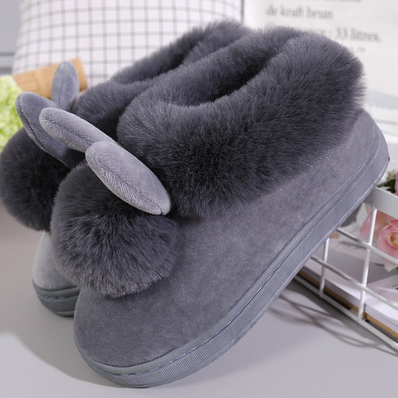 FONGIMIC Slippers For Women Winter Warm Cotton Slippers Ladies Winter Velvet Home Floor Thick Bottom Cartoon House leisure Shoes
