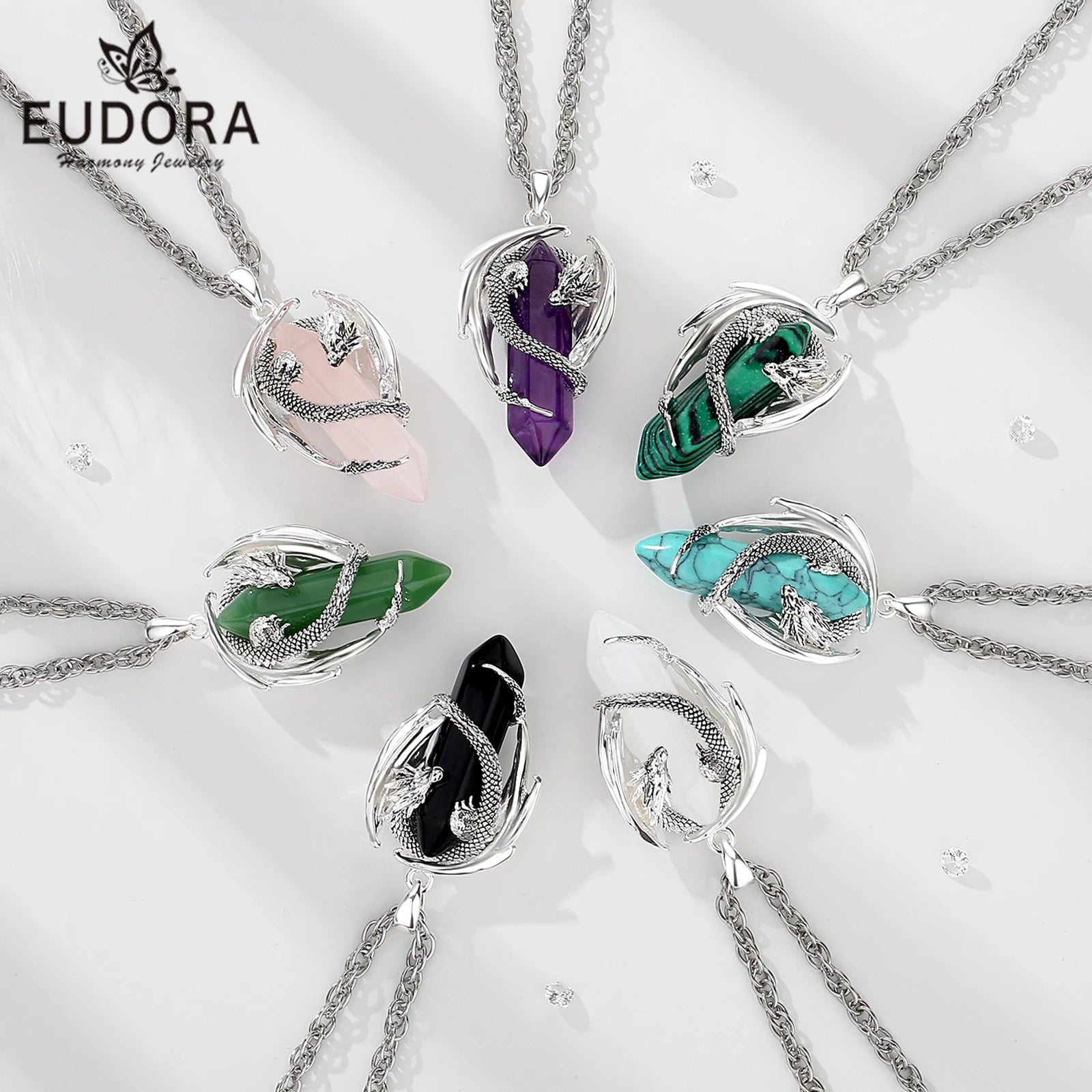 Dragon Natural Stone Hexagonal Prism Necklace