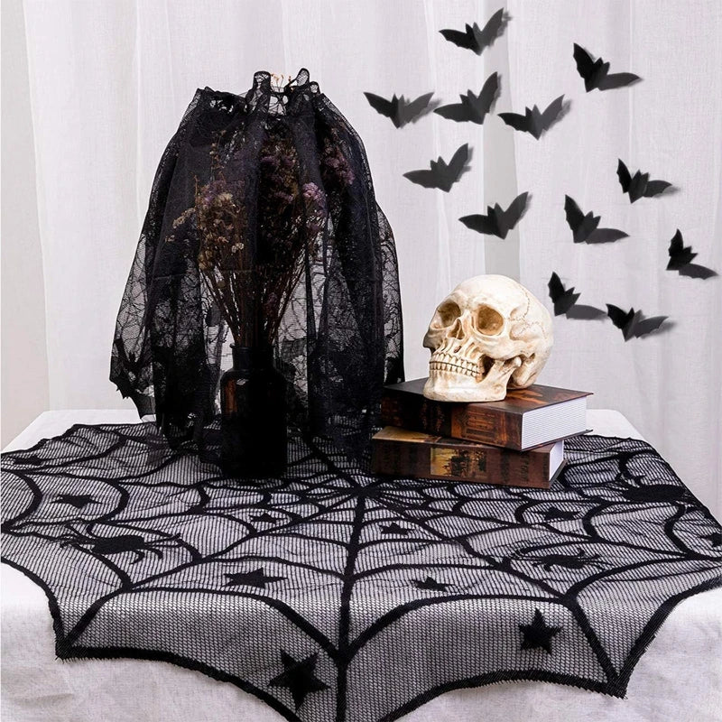Halloween Black Lace Placemat Happy Halloween Party Decorations 2024 For Home Spider Web Tablecloth Kitchen Dining Table Covers - Charlie Dolly