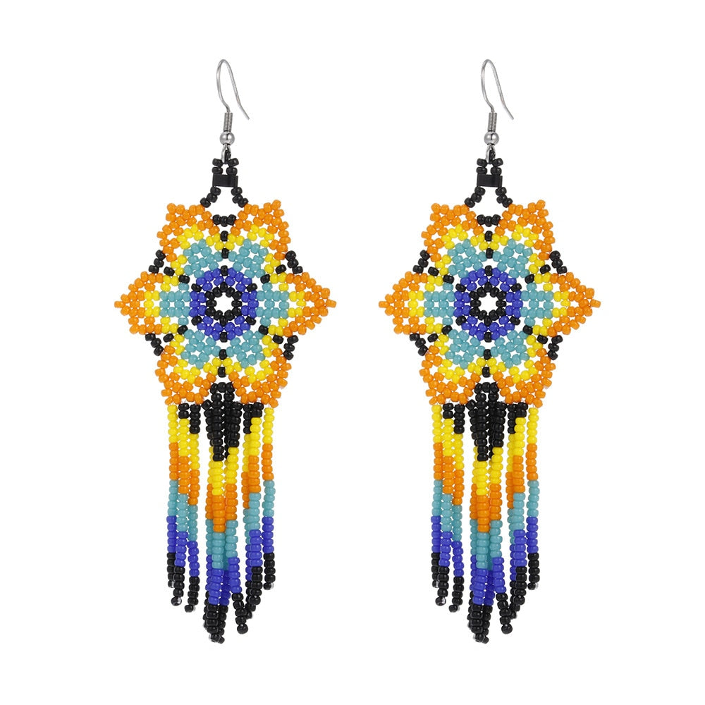 LIMAX Bohemian Earrings 2022 Beads Long Earrings Ethnic Style Drop Earings Fashion Jewelry Bijoux Femme Statement Earrings