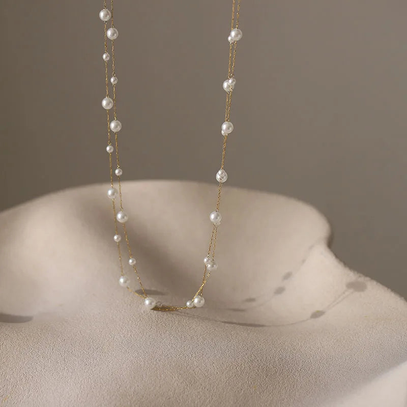 Waterproof Stainless Steel Pearl Chain Boho Choker