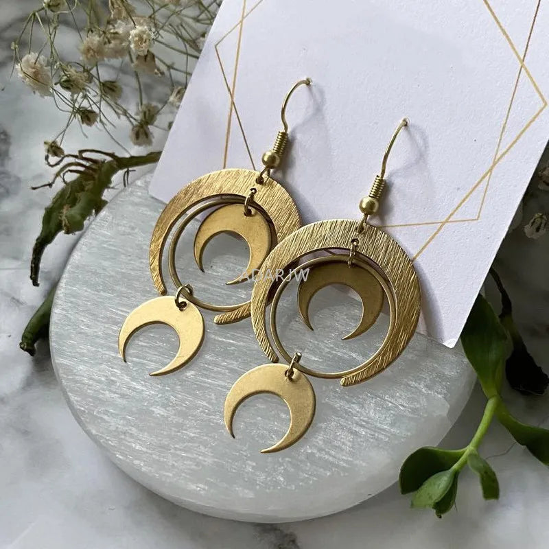 Crescent Moon Amethyst Drop Earrings, Boho Witchy Celestial Jewelry