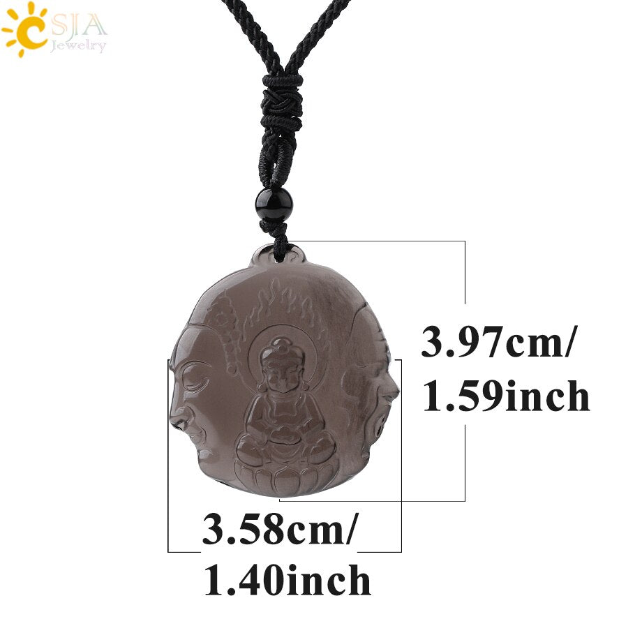 CSJA Obsidian Necklace Natural Stone Wolf Buddha Sculpture Tree of Life Animal Owl Men Necklaces Pendant Meditation Jewelry G644