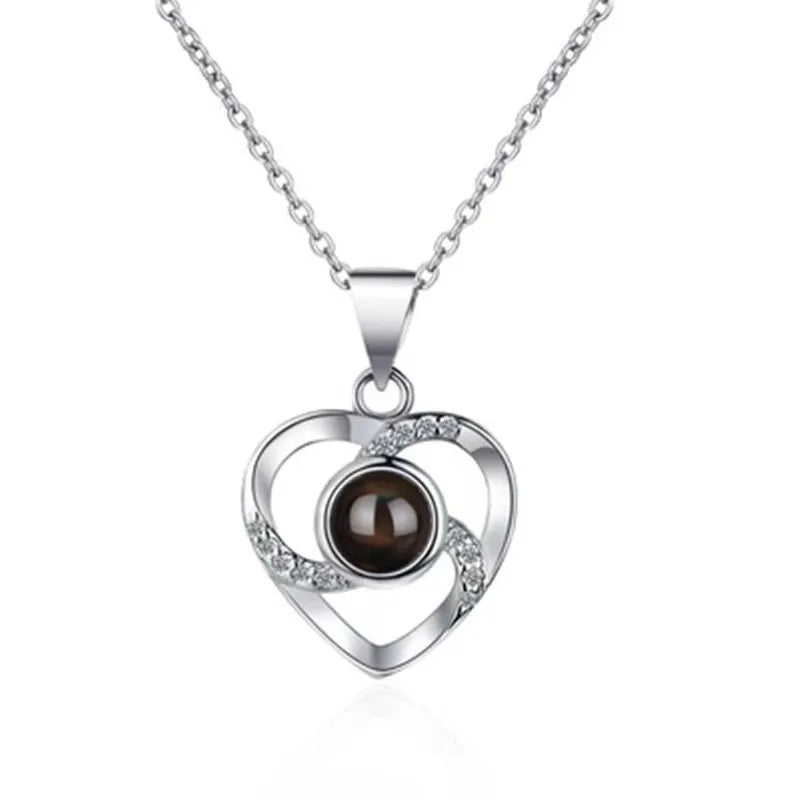 Projection Necklace, I Love You in 100 Languages, Zircon Heart Pendant Gift