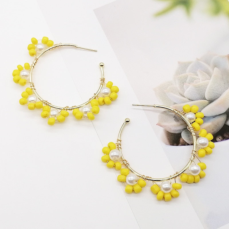 Fashion Boho Earrings For Women Colorful Style Sweet Flower Earrings Jewelry Spring Summer Floral Beaded Earrings Accessories