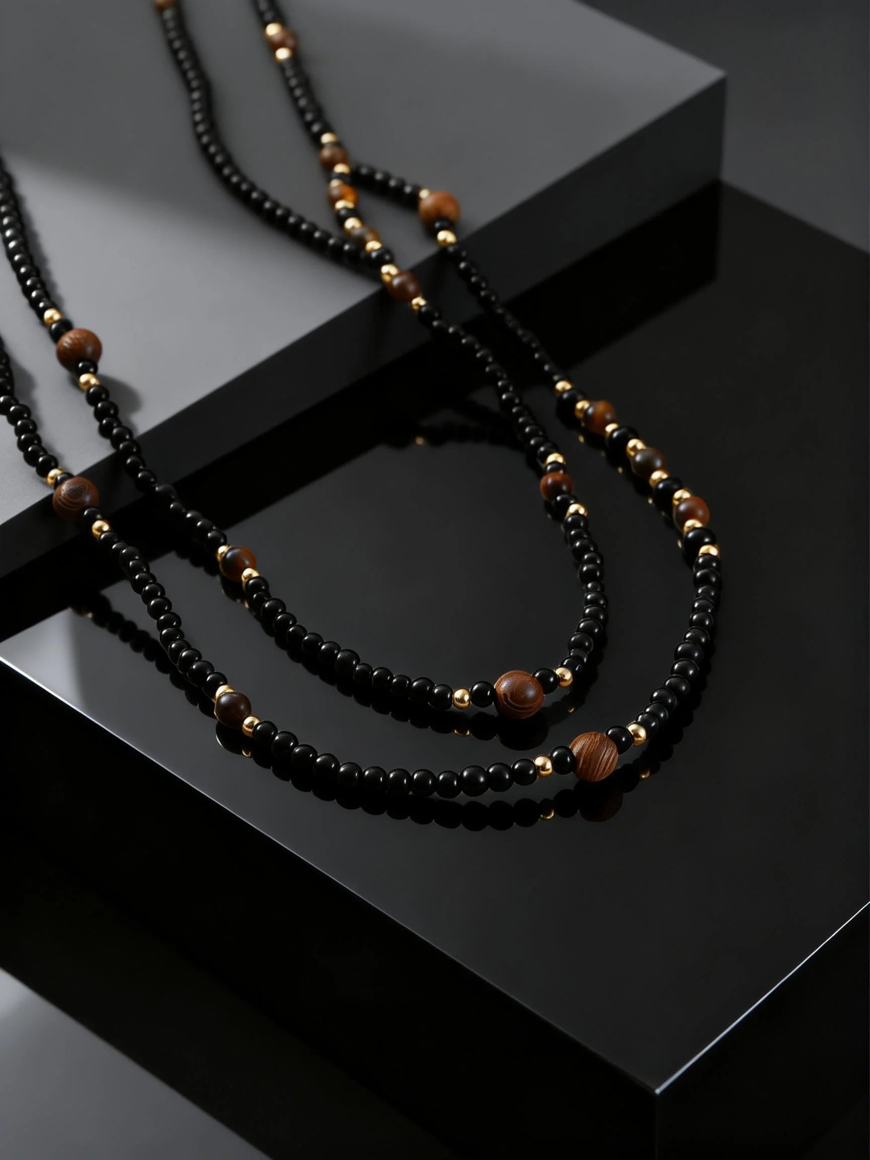 Black Agate Natural Stone Tiger Eye Beads Chain Necklace for Men, Retro Long Sweater Chain Necklace, Fashion Boho Jewelry Gift - Charlie Dolly
