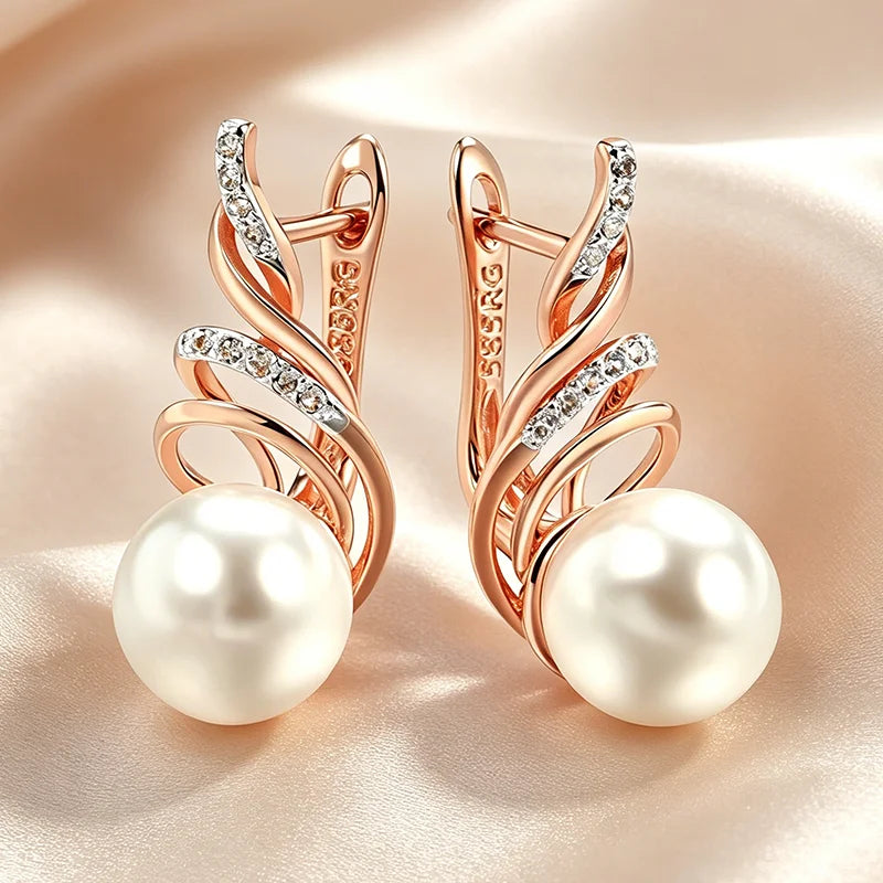 Pearl Zircon Geometric Rose Gold Earrings Jewelry