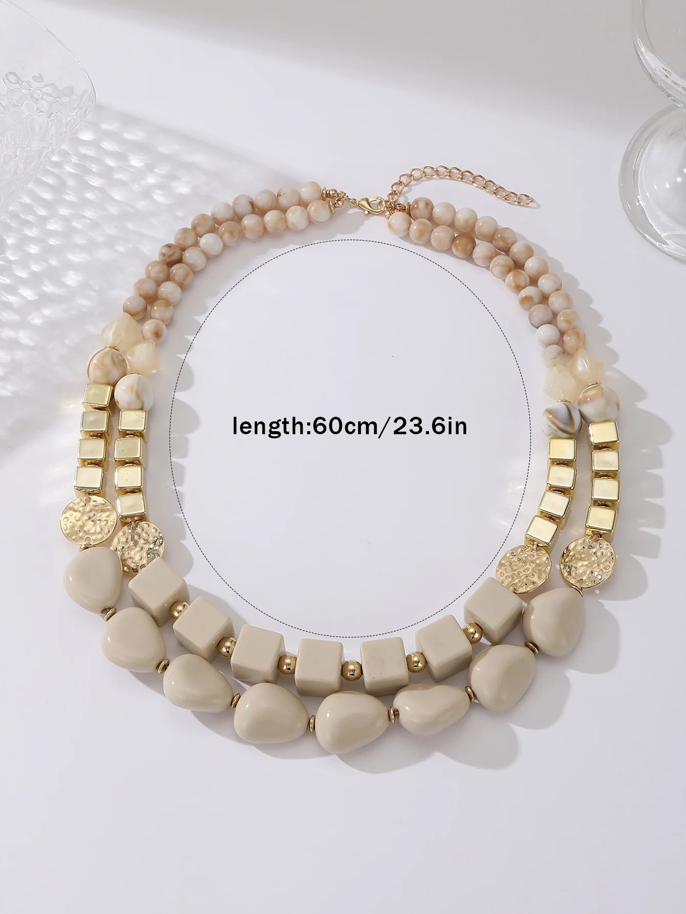 Chunky Acrylic Bead Hammered Disc Necklace Jewelry