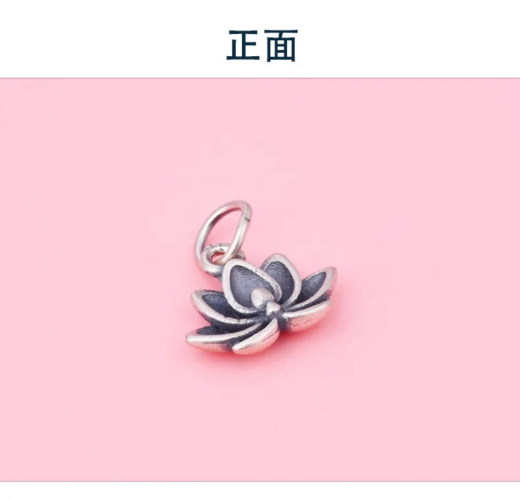 S925 Sterling Silver Anemone Lotus Pendant Braided Rope Necklace, Handmade Talisman