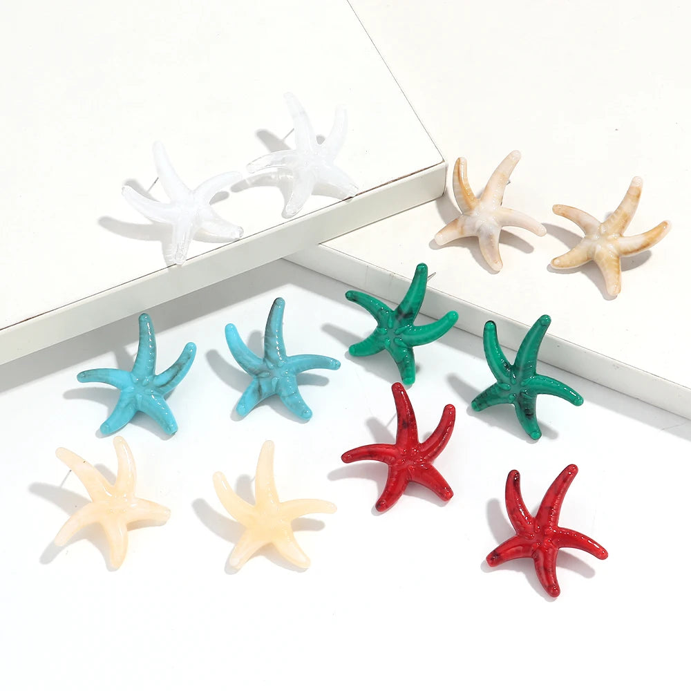Marble Starfish Shell Stud Earrings