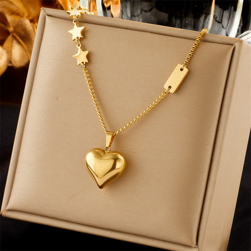 DIEYURO 316L Stainless Steel Butterfly Moon Lock Blue Eyes Pendant Necklace For Women Multilayer Choker Chain Jewelry Gifts - Charlie Dolly