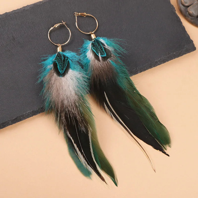 Peacock Feather Long Statement Earrings Jewelry