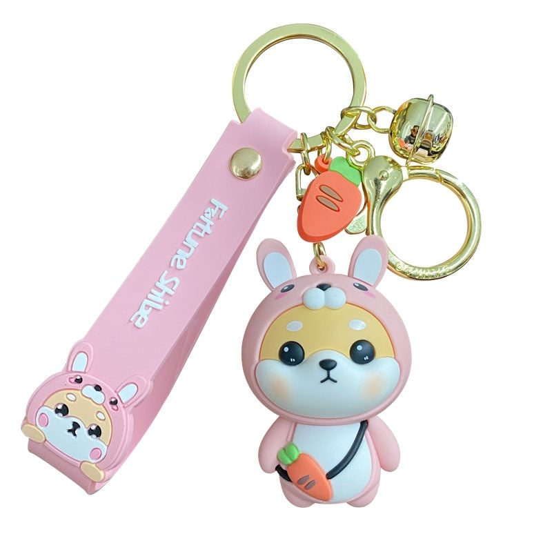 Cute Tiger Rabbit Shiba Inu Doll Key Ring Cartoon Zodiac Shiba Inu Keychain Women Couple Kids Backpack Charm Key Chains Gifts