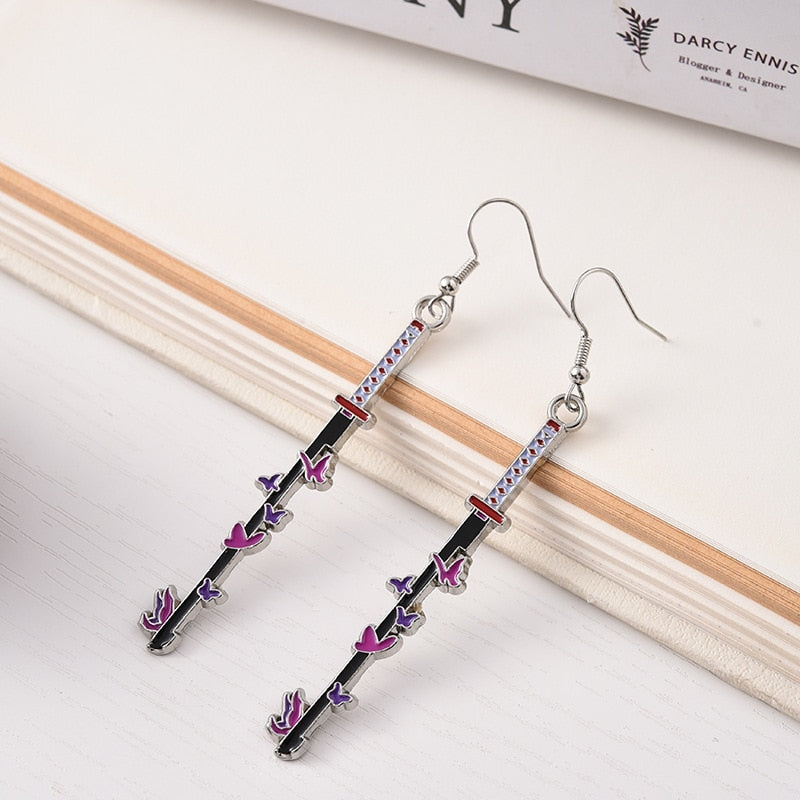 Fashion metal Tanjiro Earrings Demon Slayer Earrings Anime Cosplay Props Drop Long Earrings for man Women Jewelry Style