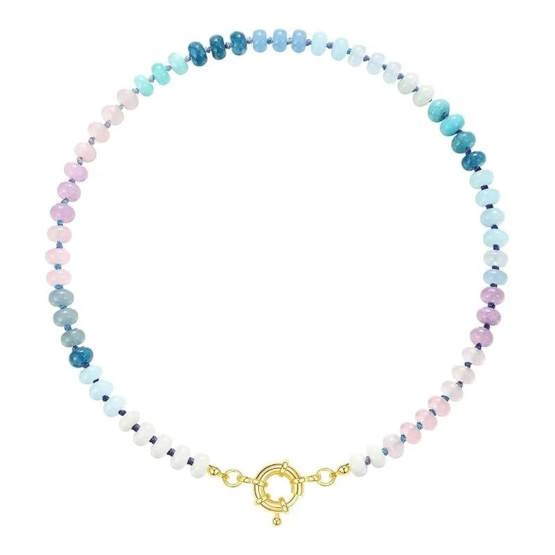Colorful Boho Natural Stone Surfer Beach Choker 6mm Beaded Gemstone Necklace for Women 14K Gold Plated Handmade Jewelry - Charlie Dolly