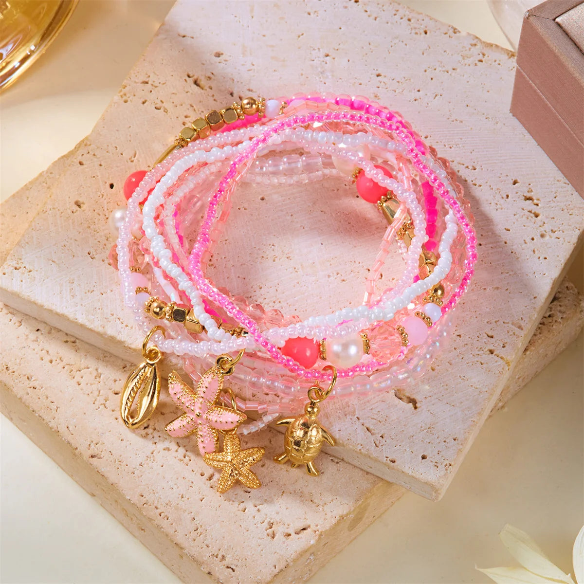Sea Turtle and Starfish Layered Boho Bracelet Set