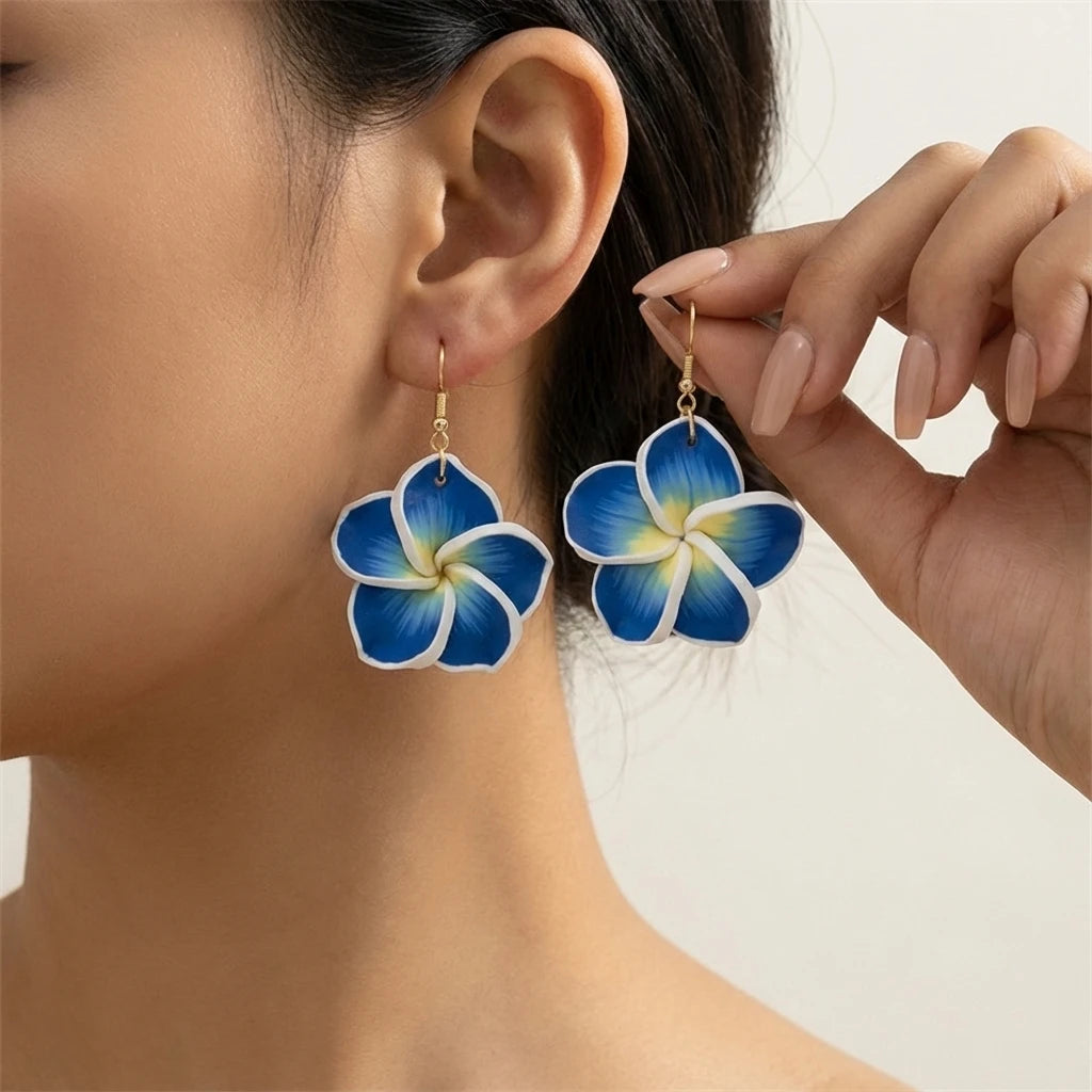 Plumeria Clay Flower Drop Earrings Jewelry