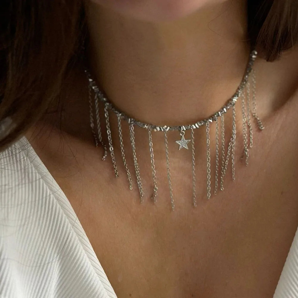 Geometric Crystal Zircon Heart Bead Necklace Jewelry