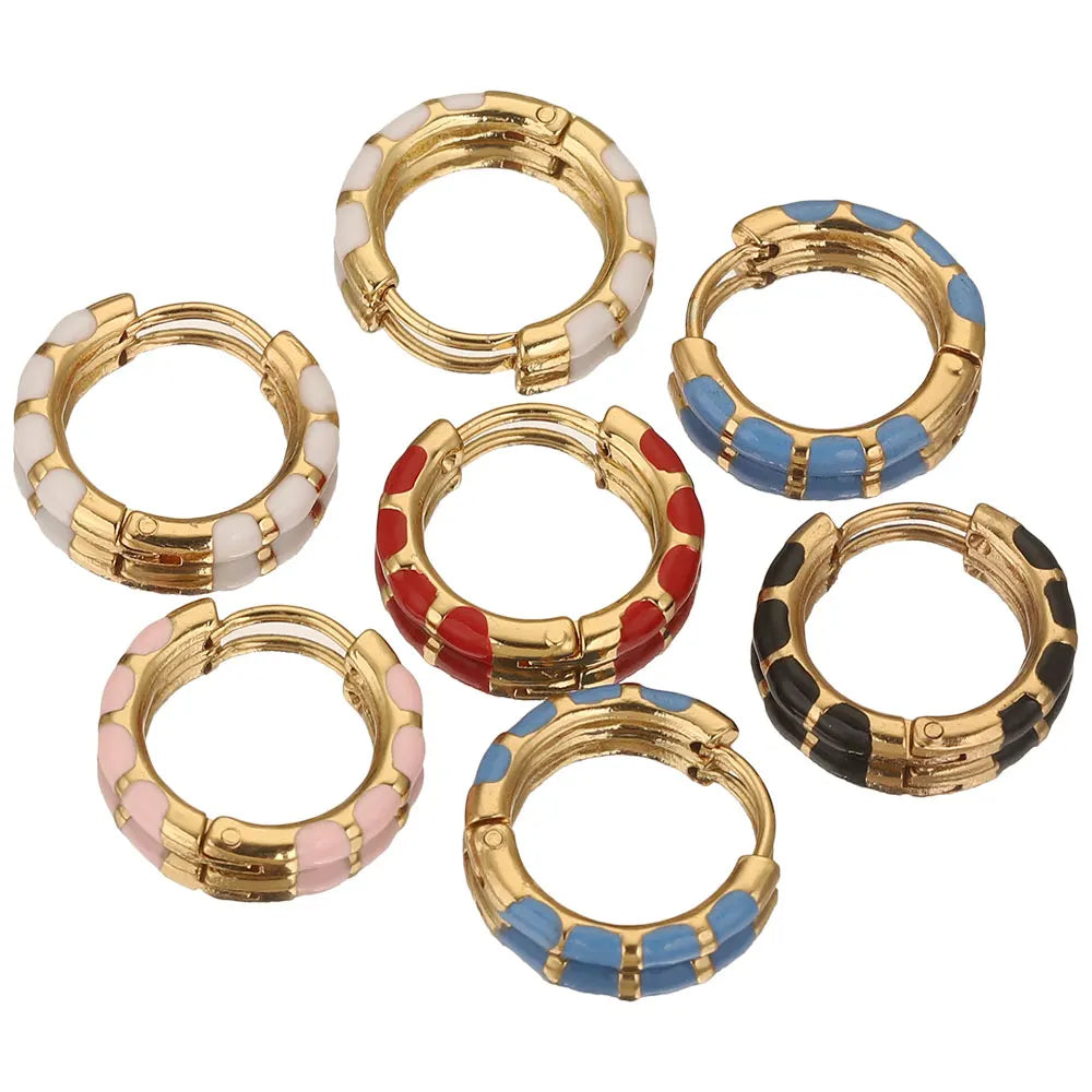 Enamel Round Gold Plated Hoop Earrings Jewelry