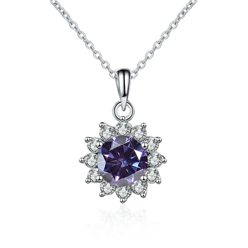 Butterflykiss In 925 Sterling Silver Sunflower Pendant Necklace For Women 1.0CT VVS1 Moissanite Diamond Wedding Jewelry Gift