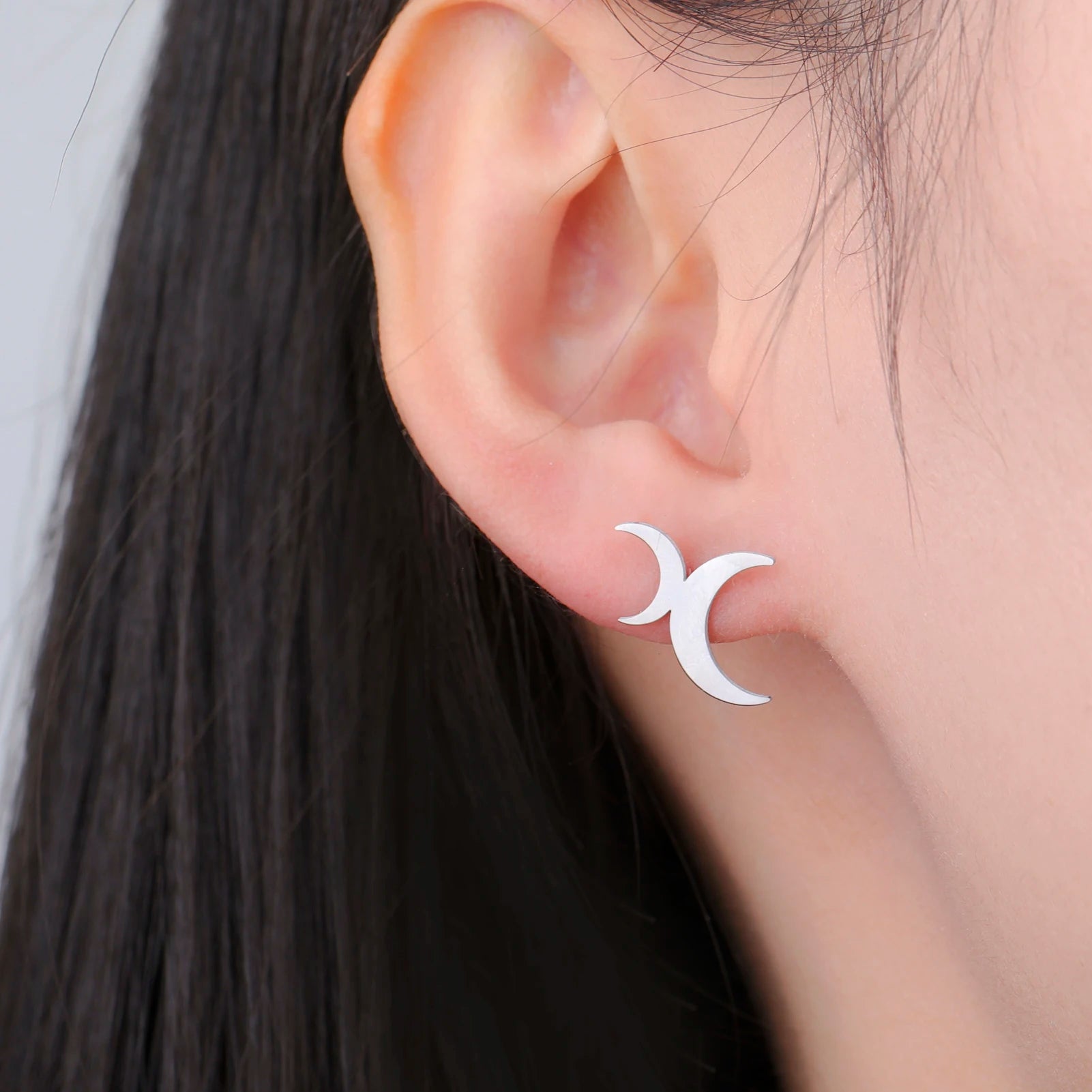 Crescent Moon Dangle Stud Earrings, Vintage Lunar Phase Celestial Talisman
