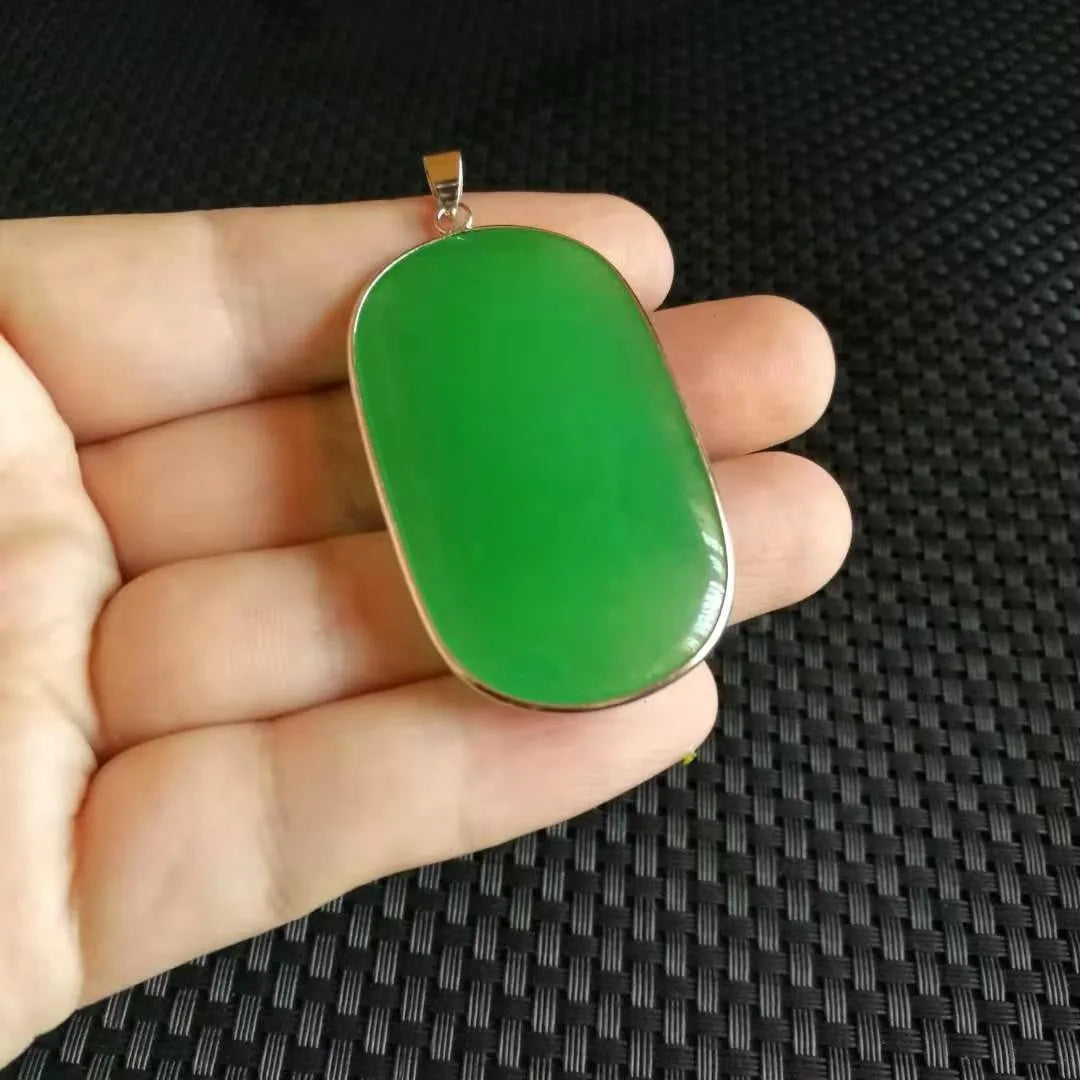 Grade A Natural Myanmar Jadeite Green Jade Oval Pendant Necklace, Fine Amulet
