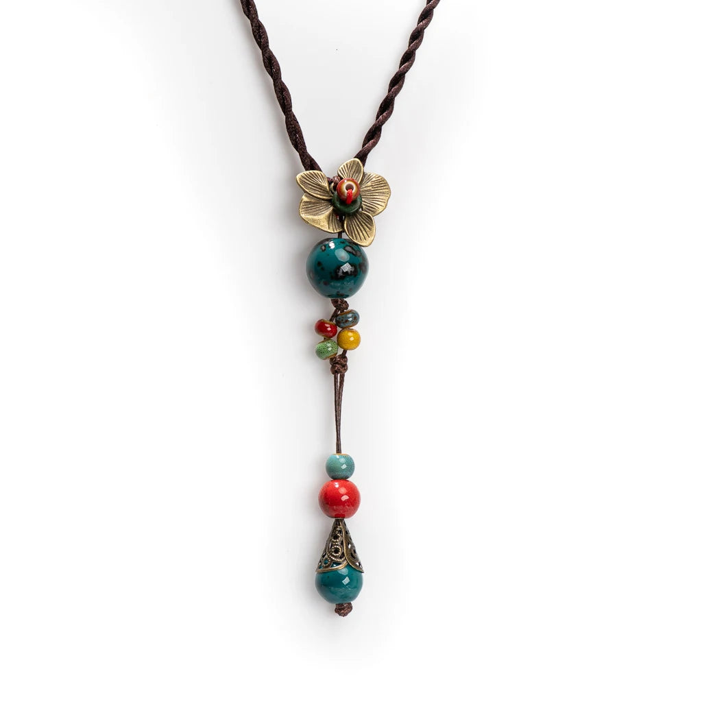 Ceramic Pendant Long Sweater Chain Necklace Jewelry