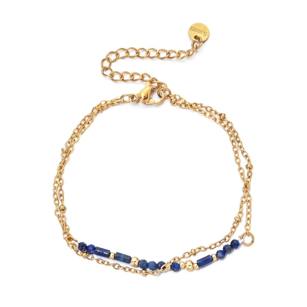 Gold Lapis Lazuli & Turquoise Chain Bracelet