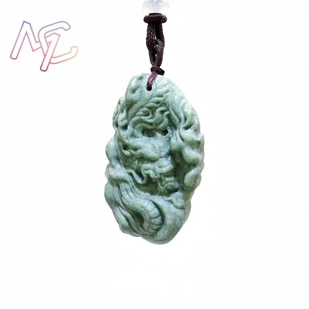 Dark Green Jade Dragon Fox & Owl Pendant Necklace, Carved Amulet Zodiac Talisman