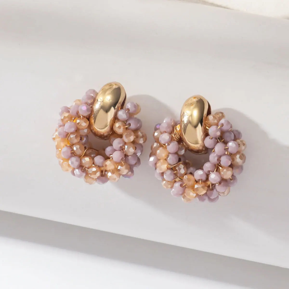 Round Crystal Bead Geometric Drop Earrings Jewelry