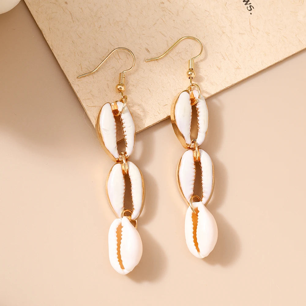 Conch and Starfish Shell Drop Earrings