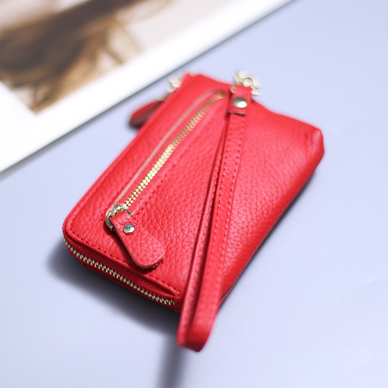 Wristlet Wallets for Women Coin Purse Genuine Leather Clutch Bags Ladies Money Credit Card Keychain Holder Short Wallet