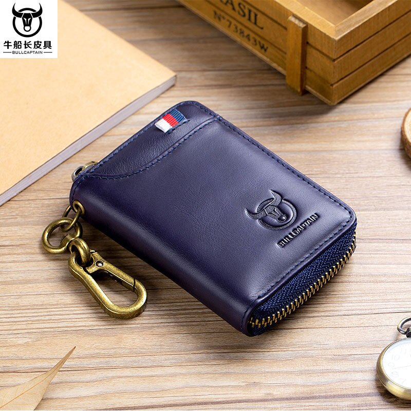 Genuine Leather Men's Waist Hanging Anti-theft Brush Cowhide Wallet Holder Keychain Zipper Coin Purse Pocket Cash Slim Vallet - Charlie Dolly