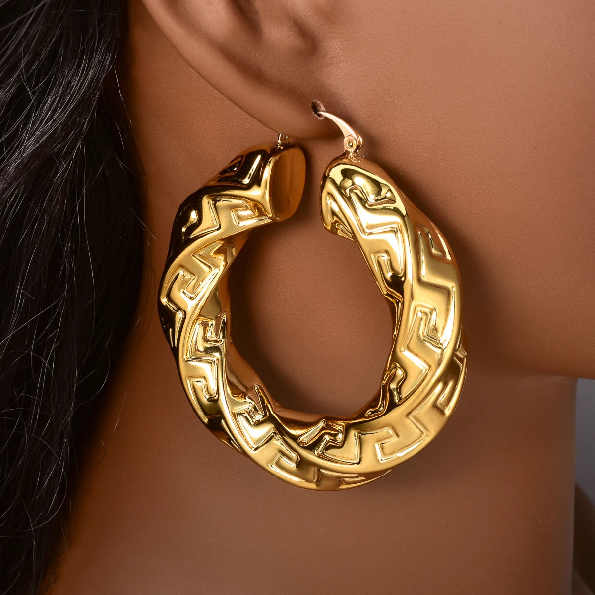 Large Gold Plated Statement Hoop Earrings Jewelry