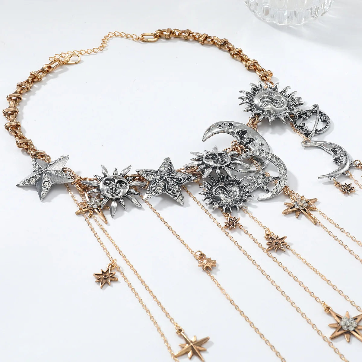 Moon, Star and Sun Exaggerated Tassel Boho Pendant Necklace