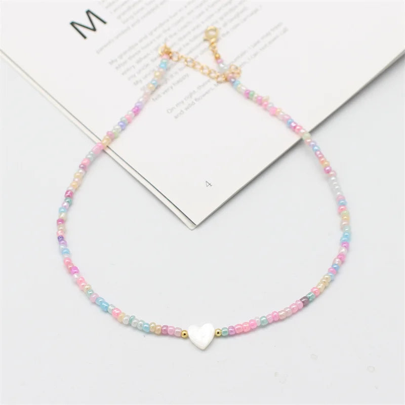 Heart Shell Boho Beaded Choker Necklace