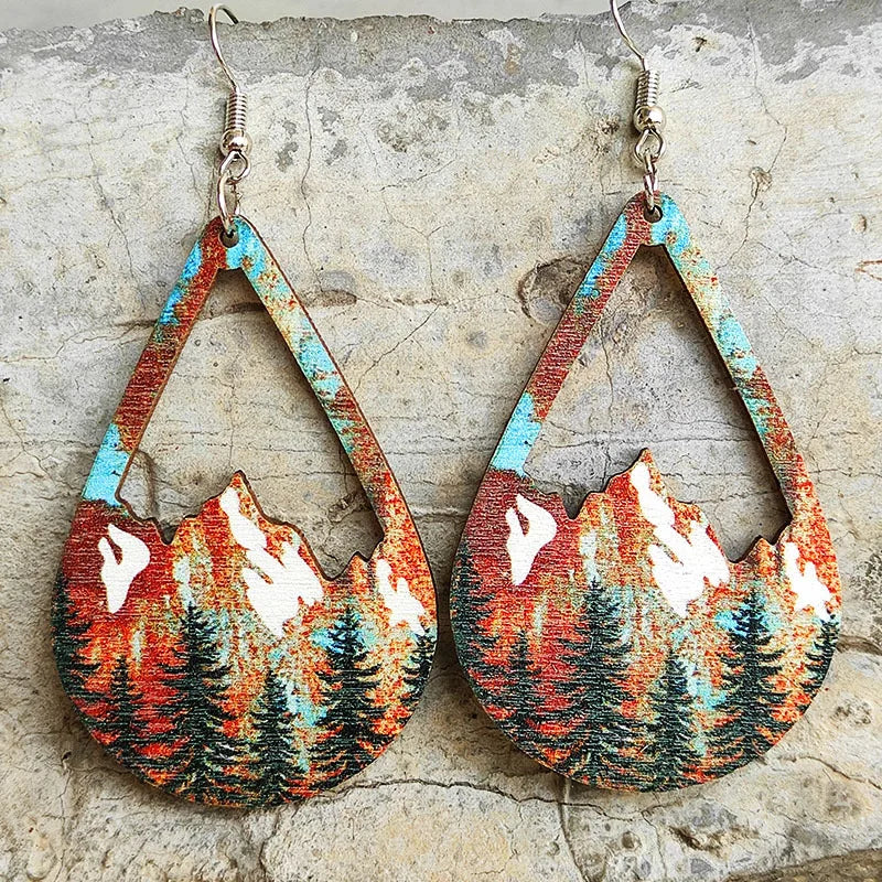 خمر الغابات الجبلية الثلوج الأقراط الملونة الجوف بوهو الخشب أقراط للنساء هدايا مجوهرات الأزياء بالجملة