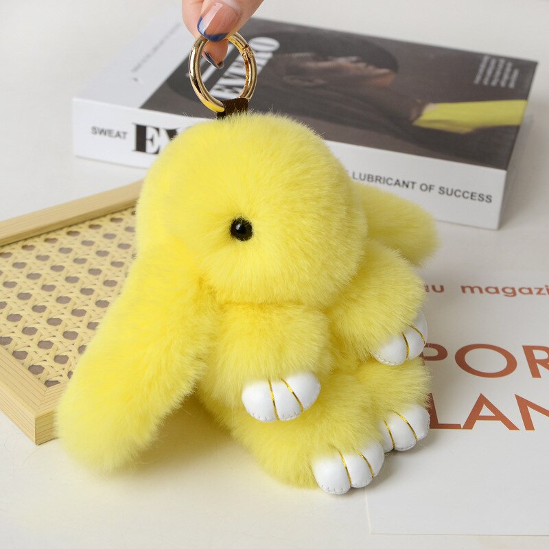 15CM Charm Real Fur Pompom Rabbit Keychain For Luxury Women Bag Men Car KeyRing Girl Gifts Cute Doll Plush Key Chains Pendent