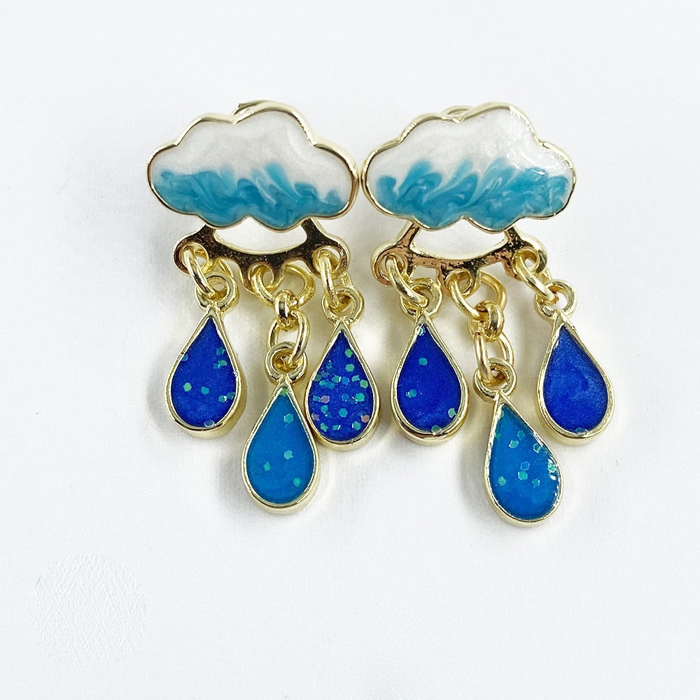Original Cute Cloud Blue Rain Drop Dangle Earrings For Women 2022 Sweet White Glaze Charming Jewelry