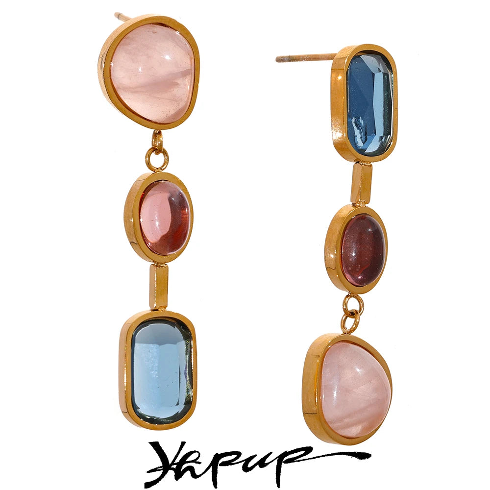 Natural Stone Geometric Gold Drop Earrings Jewelry