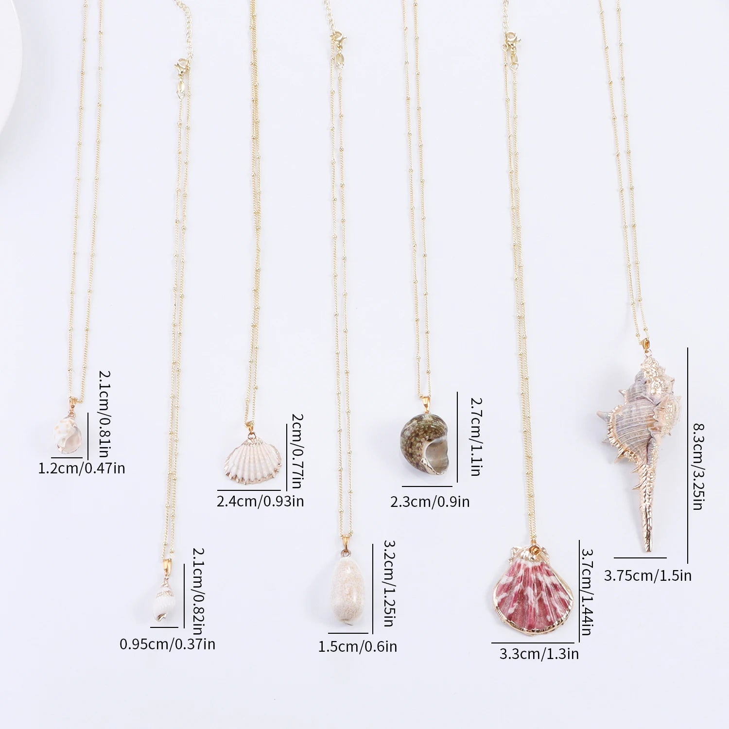 Natural Conch Shell and Gold Rim Boho Pendant Necklace