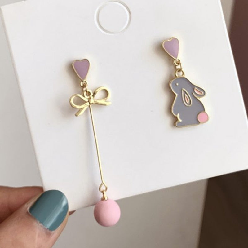 Cute Enamel Cat Balloon Stud Earrings for Women Fashion Drop Rabbit Flower Heart Colorful Jewelry Dangle Wedding Party Girl Gift
