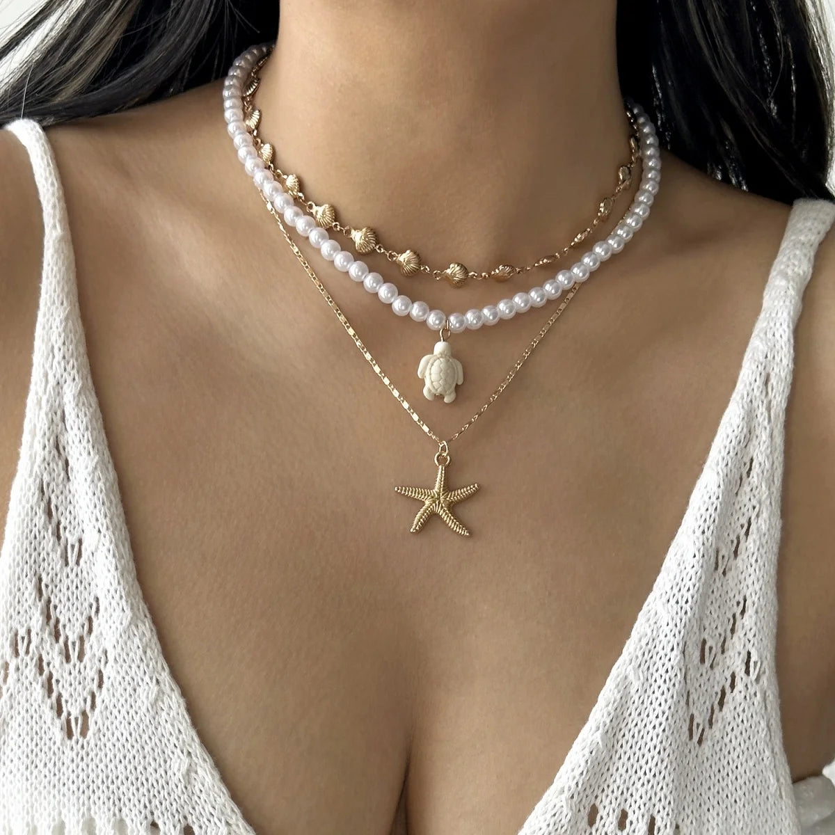 Turtle, Starfish and Shell Fishtail Boho Choker